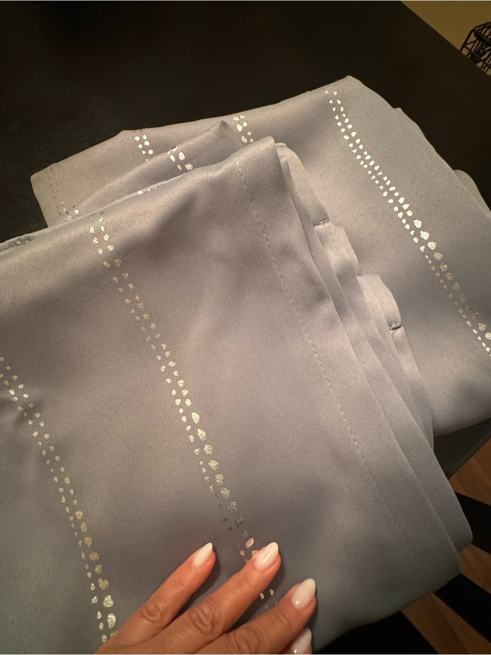 2 Light Gray Curtains/Panels with Shimmering Silver Dot Stripes